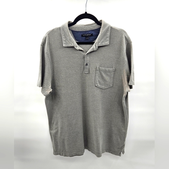 Banana‎ Republic Factory Cotton Gray Mini Stripe Pocket Polo Size Large - Picture 1 of 9